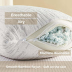 Memory Foam Pillows 1 Pk, Queen Size Bed Pillows for Sleeping, Adjustable Pillow Shredded Memory Foam Filling for Back Stomach & Side Sleeper, Certipur-Us, Washable Bamboo Rayon Cover