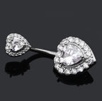 Hypoallergenic Silver Double Heart Belly Button Ring Navel Bar Piercing Jewelry
