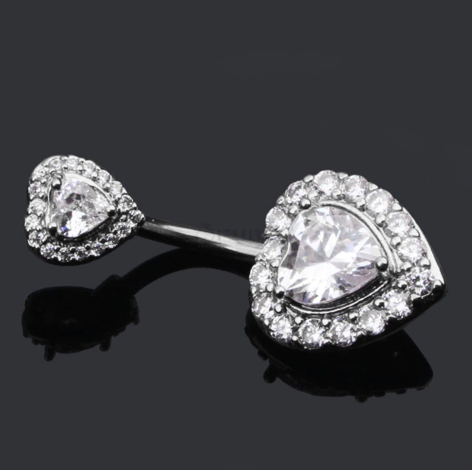 Hypoallergenic Silver Double Heart Belly Button Ring Navel Bar Piercing Jewelry