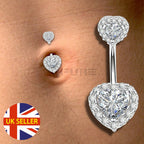 Hypoallergenic Silver Double Heart Belly Button Ring Navel Bar Piercing Jewelry
