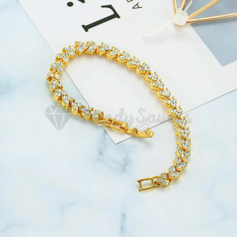 New Gold Plated Women Charm Bracelet Classic Sparkling Bangle Womens Jewellery