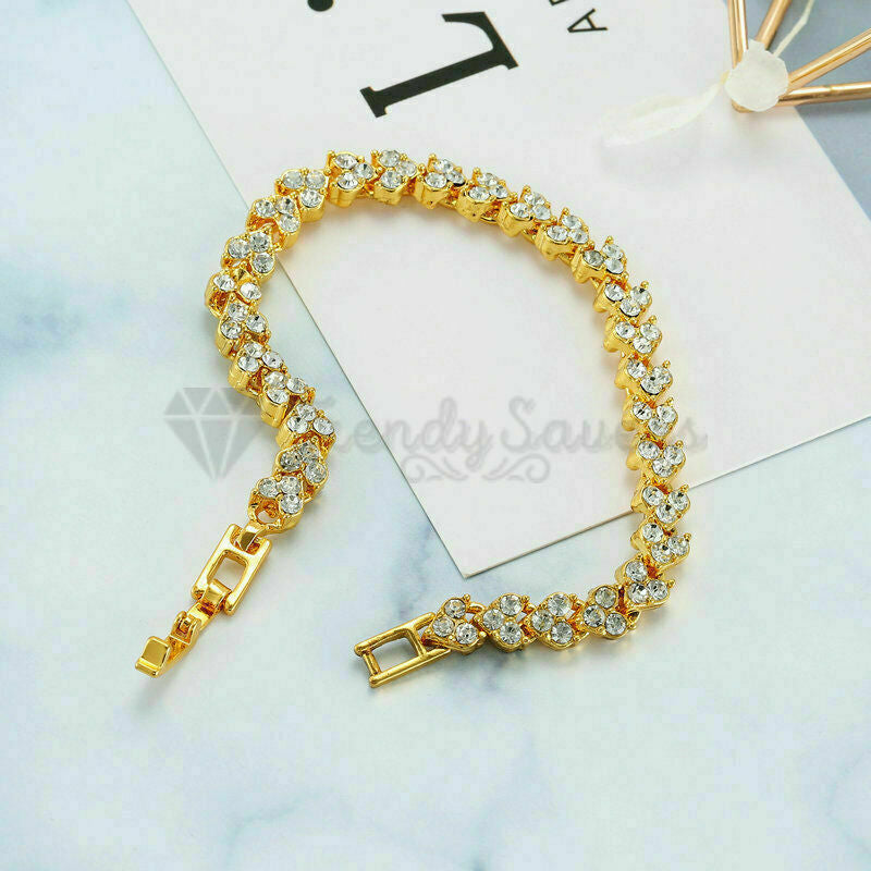 New Gold Plated Women Charm Bracelet Classic Sparkling Bangle Womens Jewellery