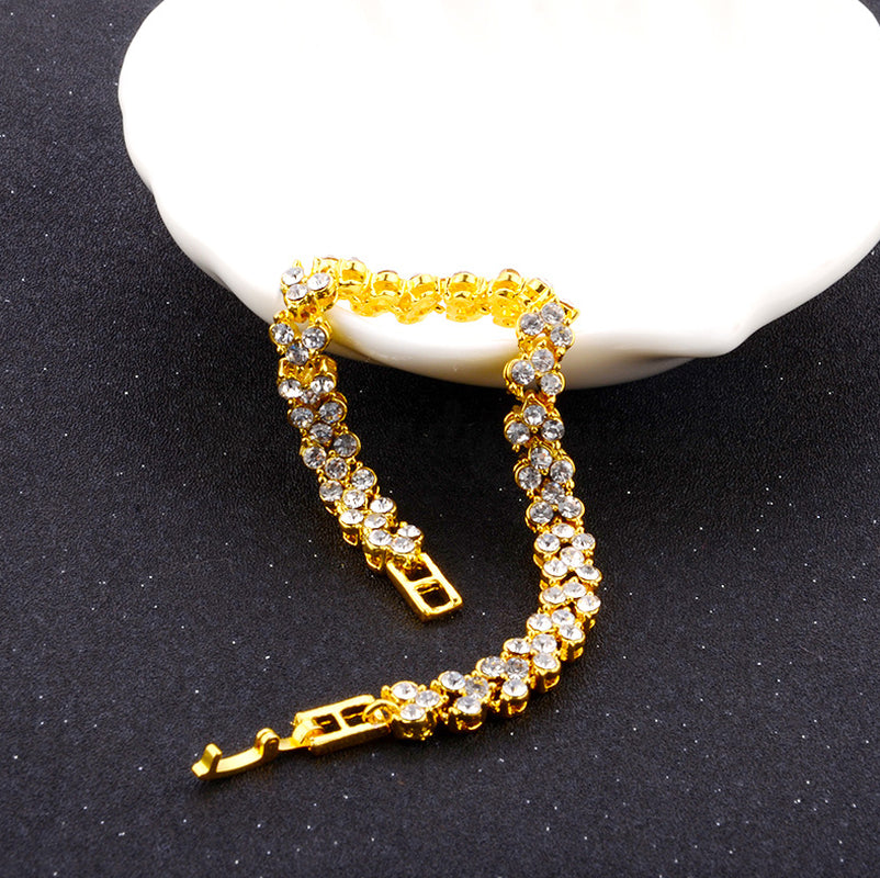 New Gold Plated Women Charm Bracelet Classic Sparkling Bangle Womens Jewellery