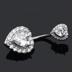 Hypoallergenic Silver Double Heart Belly Button Ring Navel Bar Piercing Jewelry