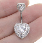 Hypoallergenic Silver Double Heart Belly Button Ring Navel Bar Piercing Jewelry