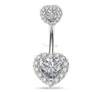 Hypoallergenic Silver Double Heart Belly Button Ring Navel Bar Piercing Jewelry