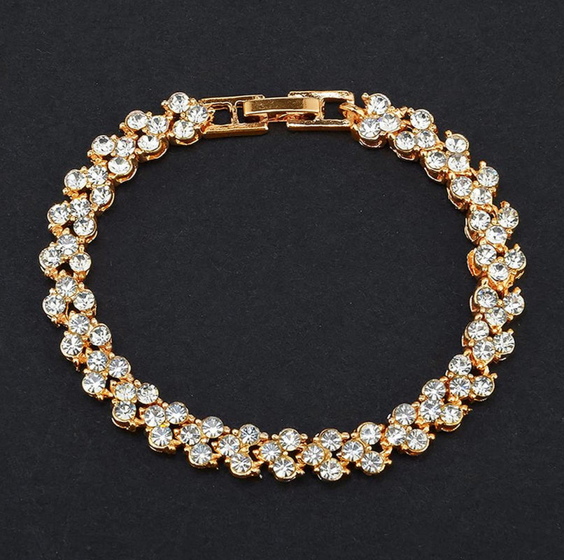 New Gold Plated Women Charm Bracelet Classic Sparkling Bangle Womens Jewellery
