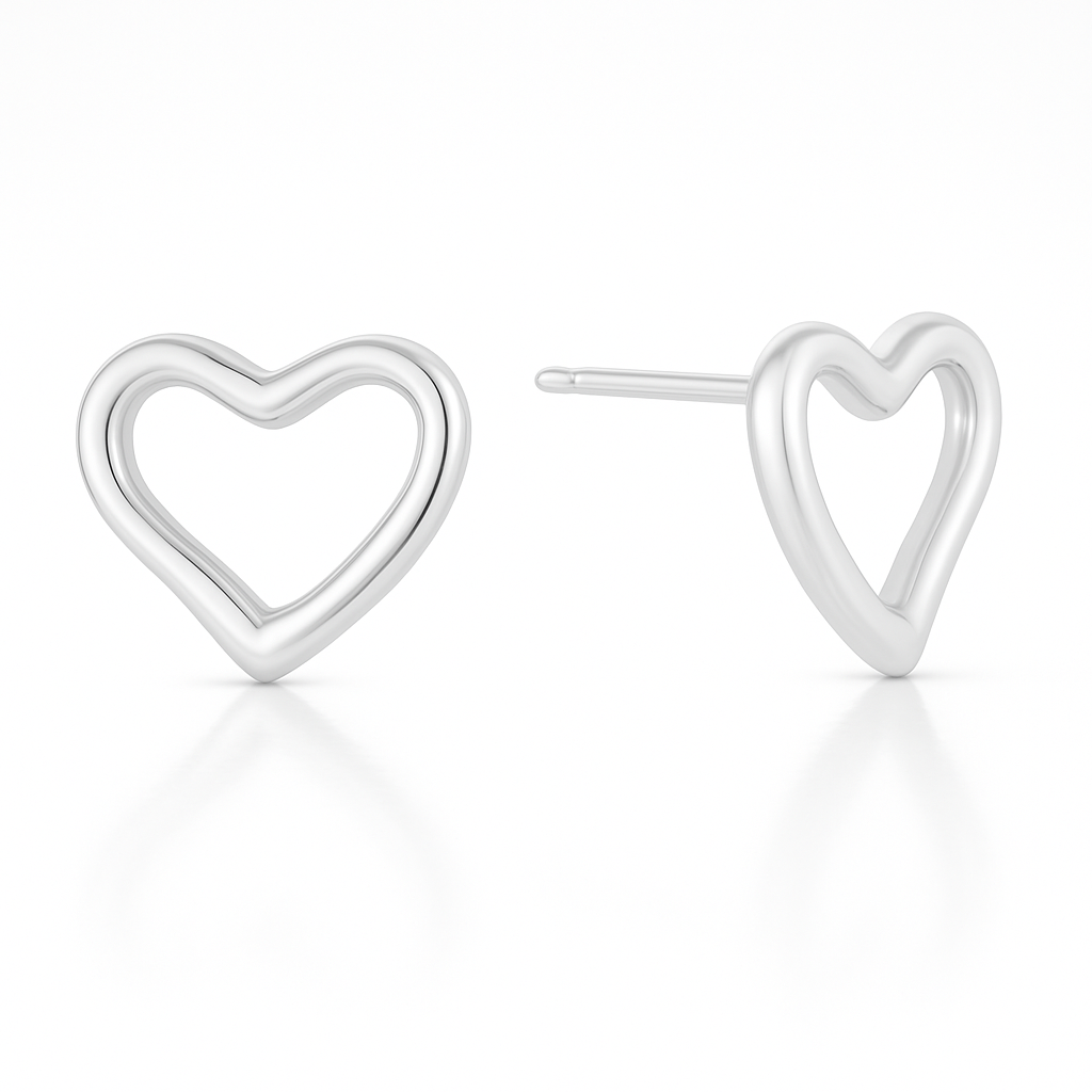 9ct white Gold Open Heart Shaped stud Earnings