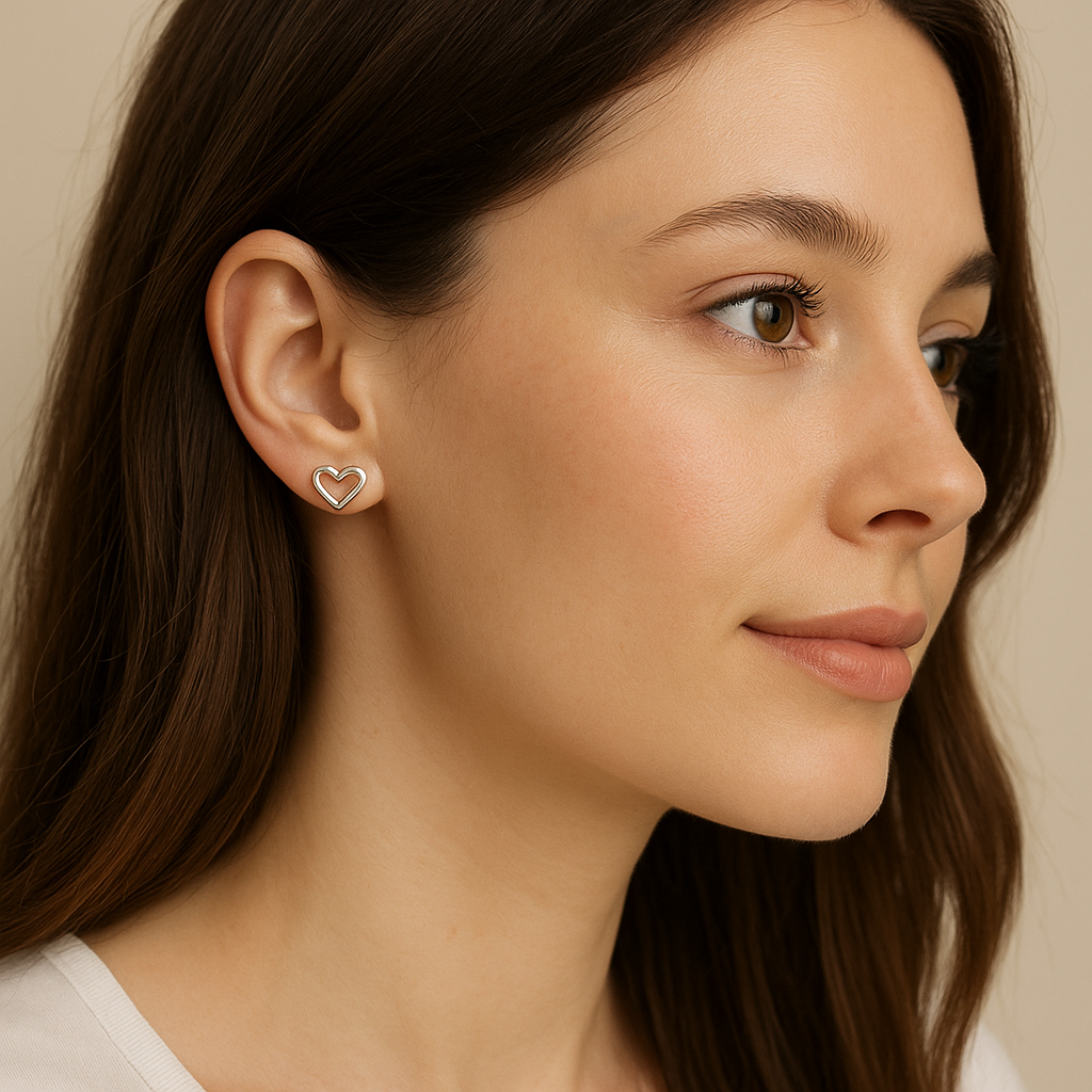 9ct white Gold Open Heart Shaped stud Earnings