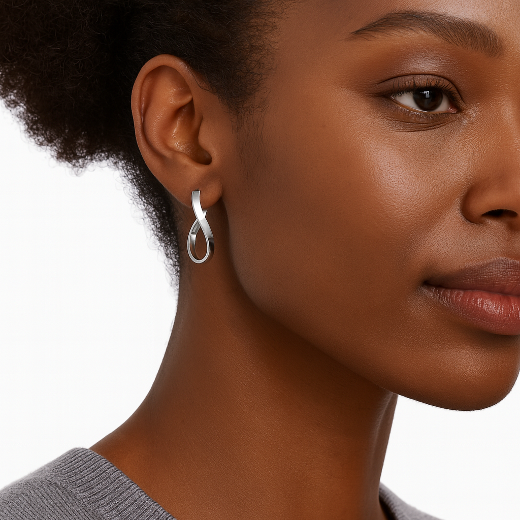 9ct White Gold Twist Infinity Hoop Earrings