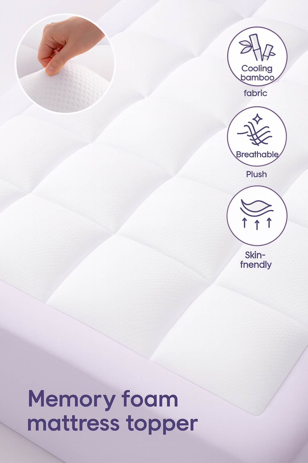 Bamboo Mattress Memory Foam Topper - 6cm