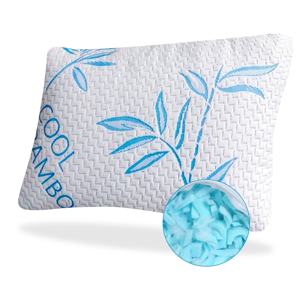 Standard Size Bamboo Pillow for Sleeping - Shredded Memory Foam Adjustable Bamboo Pillow - Hypoallergenic, Removable/Washable Bamboo Cover, Queen Size Sleeping Bed Pillow- 1 Pack