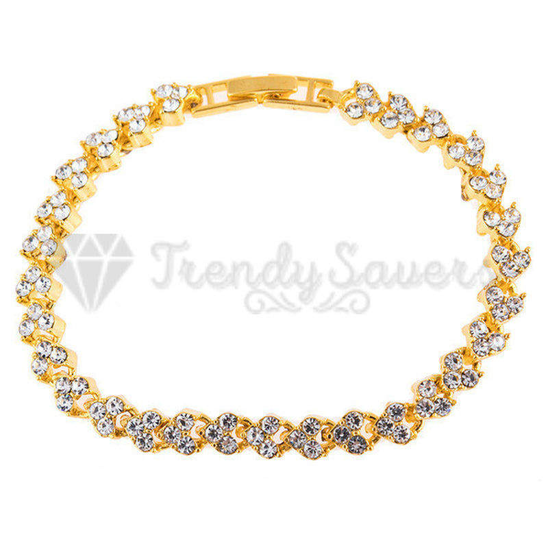 New Gold Plated Women Charm Bracelet Classic Sparkling Bangle Womens Jewellery