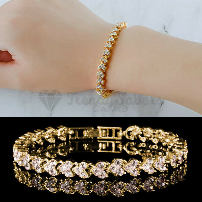 New Gold Plated Women Charm Bracelet Classic Sparkling Bangle Womens Jewellery