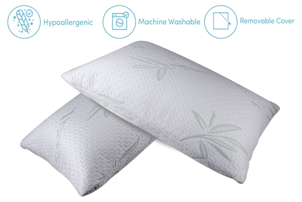 Memory Foam Hypoallergenic Comfort Cooling Bamboo Pillow - Set of 2 - Standard/Queen