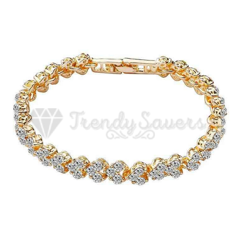 New Gold Plated Women Charm Bracelet Classic Sparkling Bangle Womens Jewellery